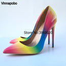 Colorful Rainbow Printed Pointed Toe Stiletto High Heels Woman Lady Female 12cm 10cm 8cm High Heel Shoes Pump Zapatos Mujer-12cm-5-JadeMoghul Inc.