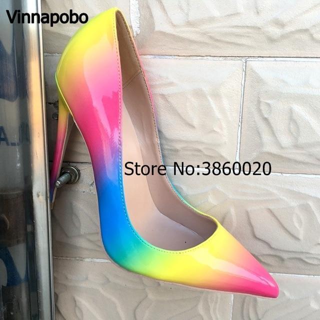 Colorful Rainbow Printed Pointed Toe Stiletto High Heels Woman Lady Female 12cm 10cm 8cm High Heel Shoes Pump Zapatos Mujer-8cm-5-JadeMoghul Inc.