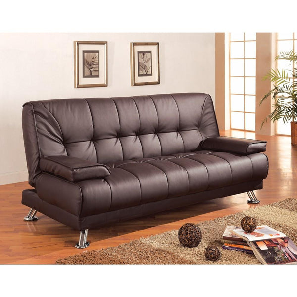 Comfy Faux Leather Convertible Sofa Bed with Removable Armrests, Brown-Sleeper Sofas-BROWN-VINYL-JadeMoghul Inc.