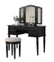 Commodious Vanity Set Featuring Stool And Mirror Black-Bedroom Furniture Sets-Black-Rubber WoodMDF / Birch Veneer-JadeMoghul Inc.