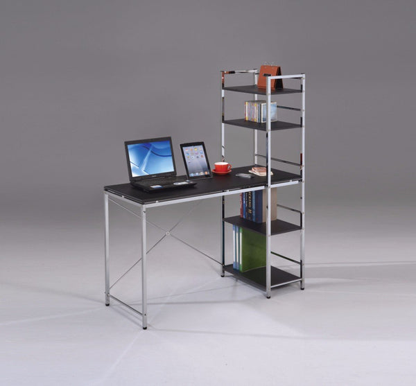 Computer Desk with Shelves, Black & Chrome silver-Desks and Hutches-Black & Silver-Wood PVC Steel Pipe-JadeMoghul Inc.
