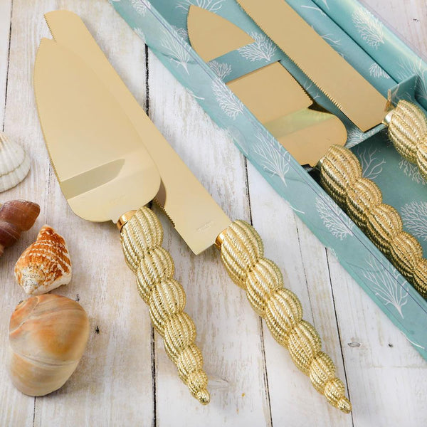 Conch sea shell design Knife and server set-Wedding Cake Accessories-JadeMoghul Inc.