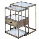 Console Tables Stylish Nesting Tables Set, Clear Glass & Brass, 2 Piece Pack Benzara