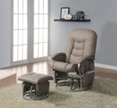 Contemporary Glider Upholstered In Leatherette On Silver Gray Frame, Beige-Living Room Furniture-Beige and Gray-Faux Leather/ Metal-JadeMoghul Inc.
