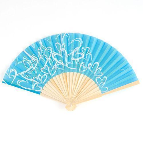 Contemporary Hearts Fan - Aqua Blue (Pack of 6)-Wedding Parasols Umbrellas & Fans-JadeMoghul Inc.