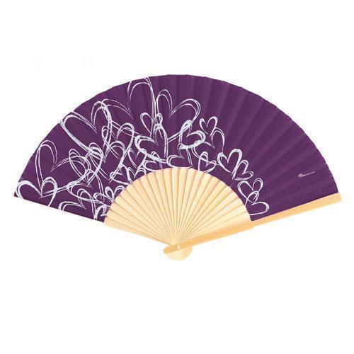 Contemporary Hearts Fan - Purple (Pack of 6)-Wedding Parasols Umbrellas & Fans-JadeMoghul Inc.
