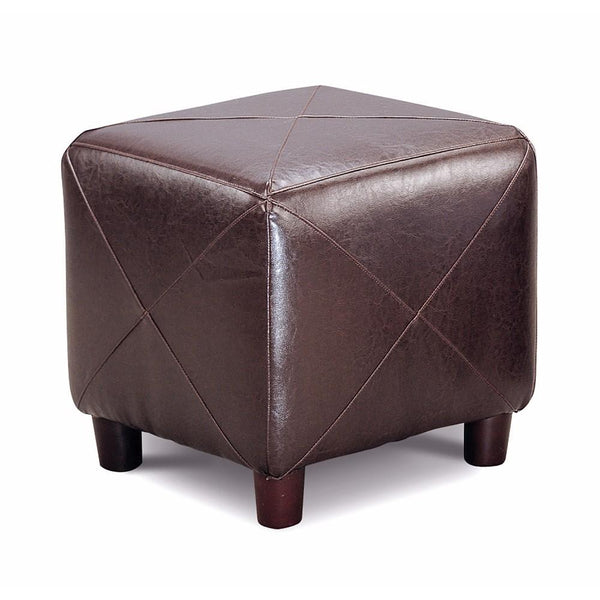 Contemporary Leather Cube Ottoman, Dark Brown-Footstools and Ottomans-DARK BROWN-Leather-JadeMoghul Inc.