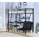 Contemporary Metal Loft Bed with Desk, Black and Silver-Bedroom Furniture-Black and Silver-Metal Veneer and Engineered Wood-JadeMoghul Inc.