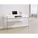 Contemporary Metal Writing Desk with Glass Sides, Clear And White-Desks and Hutches-Clear And White-Metal-JadeMoghul Inc.