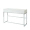 Contemporary Rectangular Wooden Sofa Table with Two Drawers and Metal Base, White and Silver