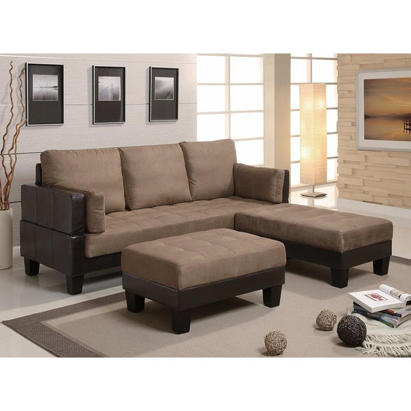 Contemporary Sofa Bed with 2 Ottomans, Brown-Bedroom Furniture Sets-Brown-VINYL-JadeMoghul Inc.