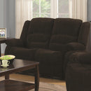 Contemporary Style Chenille Fabric Upholstered Motion Loveseat, Chocolate Brown-Living Room Furniture-Brown-Chenille Fabric/Wood-JadeMoghul Inc.