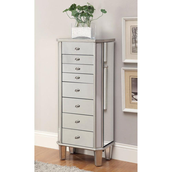 Contemporary Style Jewelry Armoire, Silver-Jewelry Armoires-Silver-Mdf-JadeMoghul Inc.
