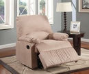 Contemporary Style Plush Padded Glider Recliner With Pillow Armrest, Beige