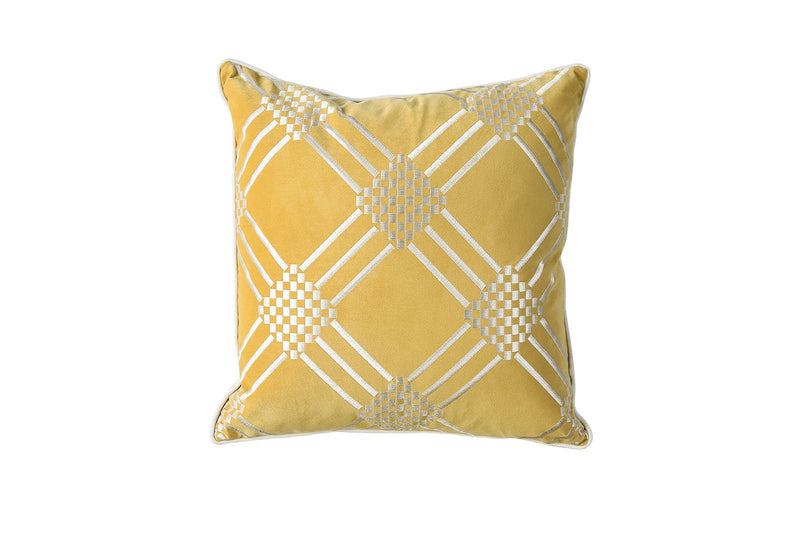 Contemporary Style Set of 2 Throw Pillows With Diamond Patterns, Silver, Gold-Accent Pillows-Gold, Silver-Polyester FiberVelvet-JadeMoghul Inc.