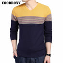 COODRONY 2018 New Arrival Hit Color Striped Patchwork Pullover Men V-Neck Pull Homme Casual Knitted Cotton Wool Sweater Top 6646-Red-S-JadeMoghul Inc.