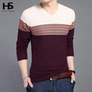 COODRONY 2018 New Arrival Hit Color Striped Patchwork Pullover Men V-Neck Pull Homme Casual Knitted Cotton Wool Sweater Top 6646-White-S-JadeMoghul Inc.