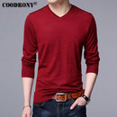 COODRONY Knitted Wool Pullover Men Casual V-Neck Sweater Men Brand Clothing Mens Cotton Sweaters Slim Fit Pull Homme Shirts 7129-Red-S-JadeMoghul Inc.