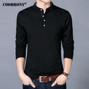 COODRONY T-Shirt Men 2017 Spring Autumn New 100% Cotton T Shirt Men Solid Color Tshirt Mandarin Collar Long Sleeve Top Tees 7608-Black-S-JadeMoghul Inc.