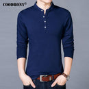 COODRONY T-Shirt Men 2017 Spring Autumn New 100% Cotton T Shirt Men Solid Color Tshirt Mandarin Collar Long Sleeve Top Tees 7608-Blue-S-JadeMoghul Inc.