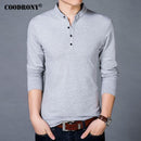 COODRONY T-Shirt Men 2017 Spring Autumn New 100% Cotton T Shirt Men Solid Color Tshirt Mandarin Collar Long Sleeve Top Tees 7608-Gray-S-JadeMoghul Inc.