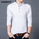 COODRONY T-Shirt Men 2017 Spring Autumn New 100% Cotton T Shirt Men Solid Color Tshirt Mandarin Collar Long Sleeve Top Tees 7608-White-S-JadeMoghul Inc.