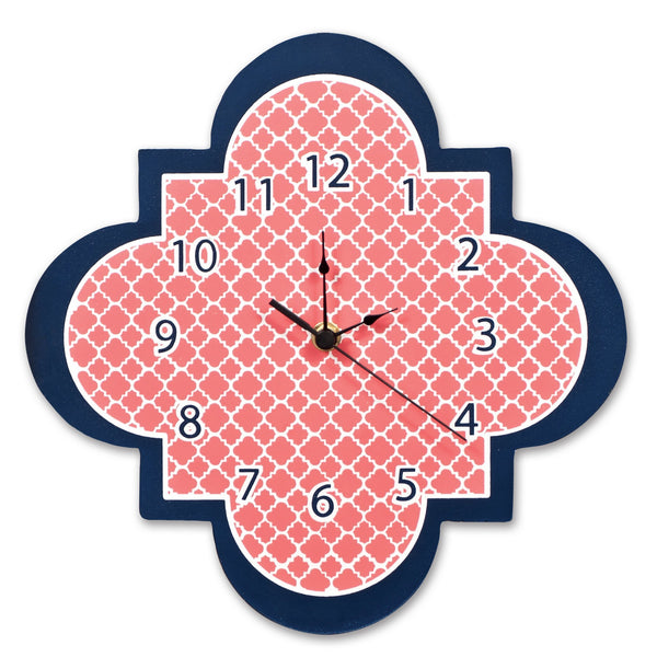 Coral and Navy Quatrefoil Wall Clock-QTRFL-JadeMoghul Inc.