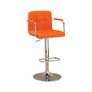Corfu Contemporary Bar Stool With Arm In Orange Pu-Bar Stools and Counter Stools-Orange-Chrome Leatherette-JadeMoghul Inc.