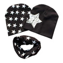 Cotton Baby Hat Scarf Kids Hat Autumn Winter Children Scarf-collar Boys Girls Warm Beanies Star Print Infant Hats Sets-Black-M-JadeMoghul Inc.