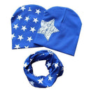 Cotton Baby Hat Scarf Kids Hat Autumn Winter Children Scarf-collar Boys Girls Warm Beanies Star Print Infant Hats Sets-Deep Blue-M-JadeMoghul Inc.