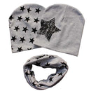 Cotton Baby Hat Scarf Kids Hat Autumn Winter Children Scarf-collar Boys Girls Warm Beanies Star Print Infant Hats Sets-Grey-M-JadeMoghul Inc.