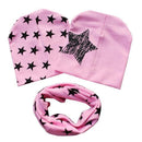 Cotton Baby Hat Scarf Kids Hat Autumn Winter Children Scarf-collar Boys Girls Warm Beanies Star Print Infant Hats Sets-Pink-M-JadeMoghul Inc.