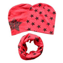 Cotton Baby Hat Scarf Kids Hat Autumn Winter Children Scarf-collar Boys Girls Warm Beanies Star Print Infant Hats Sets-Red-M-JadeMoghul Inc.