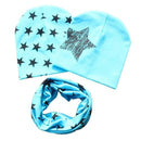 Cotton Baby Hat Scarf Kids Hat Autumn Winter Children Scarf-collar Boys Girls Warm Beanies Star Print Infant Hats Sets-Slight Blue-M-JadeMoghul Inc.