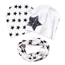 Cotton Baby Hat Scarf Kids Hat Autumn Winter Children Scarf-collar Boys Girls Warm Beanies Star Print Infant Hats Sets-White-M-JadeMoghul Inc.