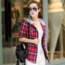 Cotton Long Sleeve Red Plaid Hoodie Casual Fit Blouse Plus Size Sweatshirt-861 1-M-JadeMoghul Inc.