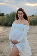 Couple Maternity Dress - Maxi Maternity Gown-White-L-JadeMoghul Inc.