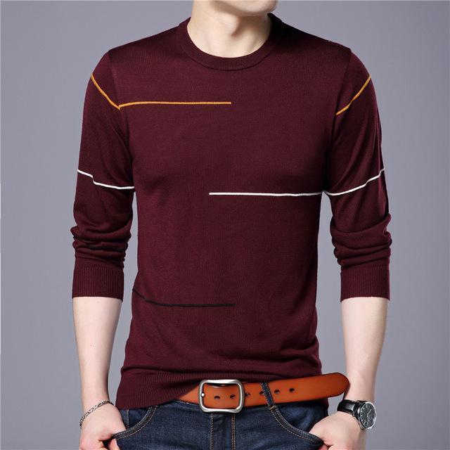 Covrlge 2017 Autumn New Men's Sweater Fashion Slimfit Pullover Male Striped Pullover Men Brand Clothing Turtle Neck Shirt MZL010-Red-L-JadeMoghul Inc.