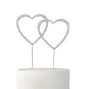 Crystal Rhinestone Double Heart Cake Topper - Silver (Pack of 1)-Wedding Cake Toppers-JadeMoghul Inc.