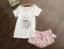 Cute pajamas sets with white and pink /grey and green color coffee cups printed women pajama sets hot selling-Beige-One Size-JadeMoghul Inc.