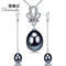 Dainashi 2017 925 sterling silver natural freshwater pearl fine jewelry for women long earrings and necklace sets-Black-JadeMoghul Inc.