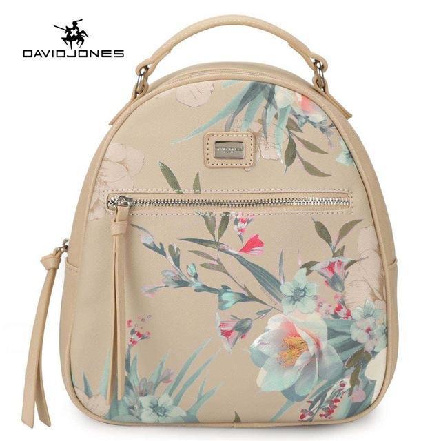 DAVIDJONES women backpacks faux leather female shoulder bags big lady flower school bag girl embroidery softpack drop shipping-BEIGE-China-JadeMoghul Inc.