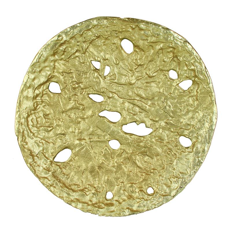 Decorative Round Shaped Aluminum Tray With Rough Edges, Pack Of Two, Gold-Home Accent-Gold-Gold-JadeMoghul Inc.