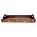 Traditional Wooden Tray With Brass Inlay Design, Brown