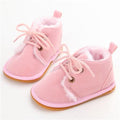 Delebao Cotton Shallow Baby Shoes Lace-Up Solid For Autumn Winter Warm Baby Girl Shoes High Quality Rubber First Walkers-Pink-1-JadeMoghul Inc.