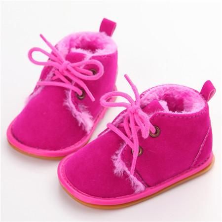 Delebao Cotton Shallow Baby Shoes Lace-Up Solid For Autumn Winter Warm Baby Girl Shoes High Quality Rubber First Walkers-Rose Red-1-JadeMoghul Inc.