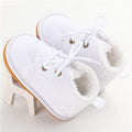 Delebao Cotton Shallow Baby Shoes Lace-Up Solid For Autumn Winter Warm Baby Girl Shoes High Quality Rubber First Walkers-White-1-JadeMoghul Inc.