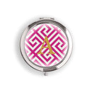 Designer Compact Mirror - Monogram on Greek Key Print Silver Gold (Pack of 1)-Personalized Gifts for Women-Tangerine Orange-JadeMoghul Inc.