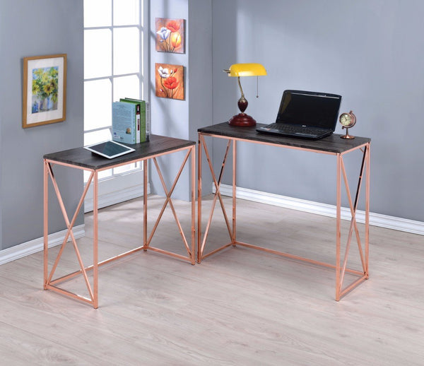 Desk Set Comprising 2 pieces, Weathered Dark Gray & Copper-Desks and Hutches-Gray & Copper-PVC Veneer PB Metal Tube-JadeMoghul Inc.