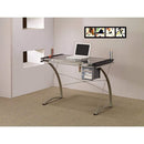 Desks and Hutches Sophisticated Metal Drafting Desk With Tempered Glass Top, Gray Benzara